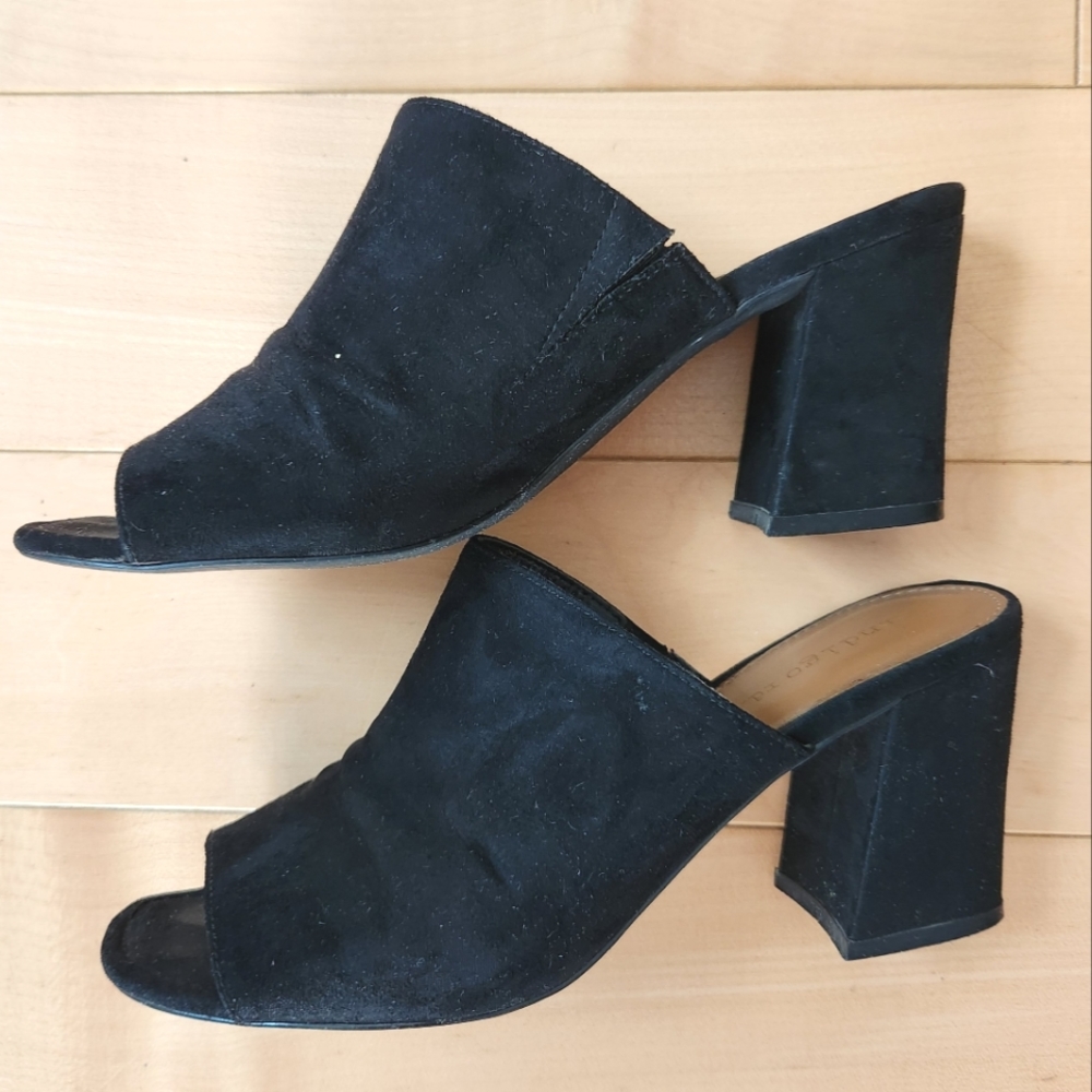Black suede mules